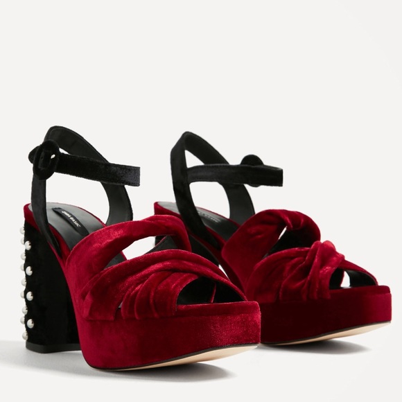 Zara Velvet Sandals With Beaded Detail - Picture 7 of 9